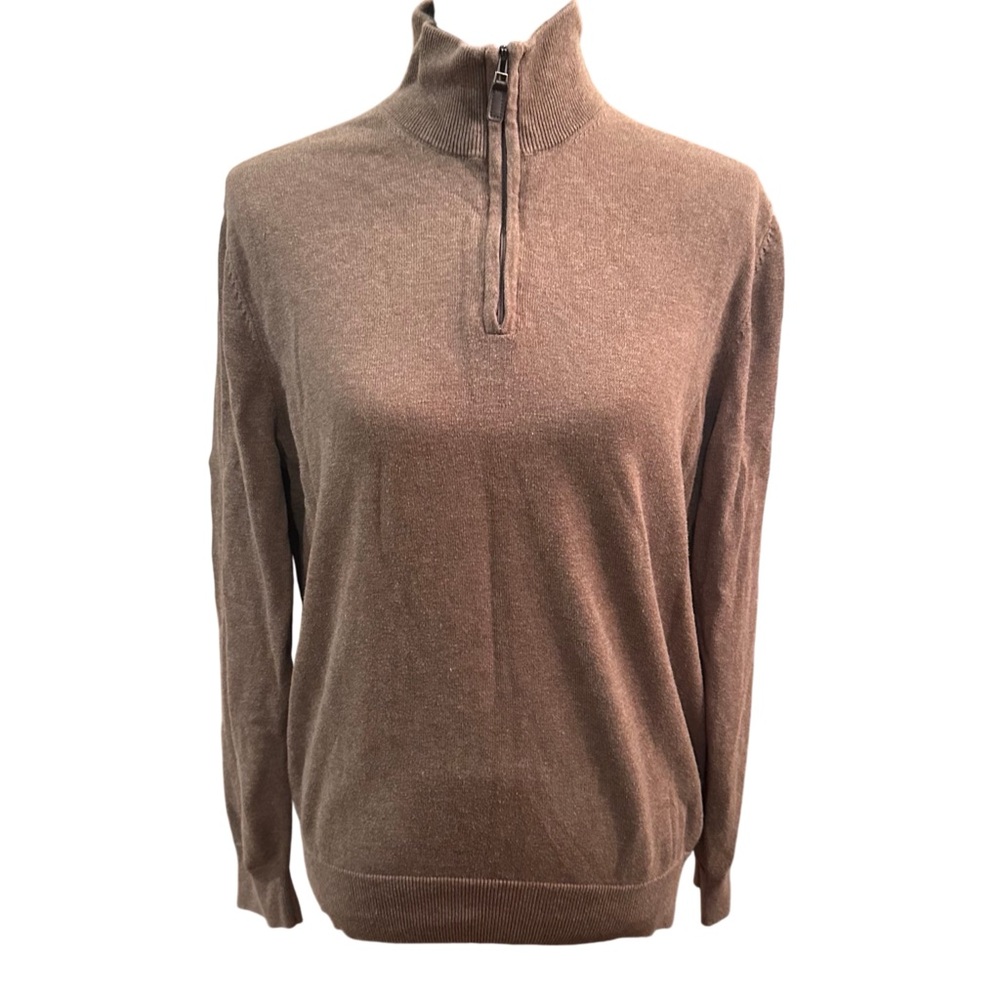 Men's Brown Half-Zip Sweater Traveler® Tailored Fit Pima Cotton 1/4-Zip Sweater